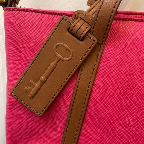 NWOT Fossil Ava Satchel pink with brown leather trim removable shoulder strap - Picture 4 of 13
